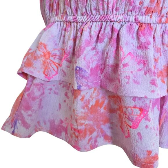 Wild Fable Women's Size Small Pink Butterfly Print Tiered Cropped Tank Top - Picture 4 of 6